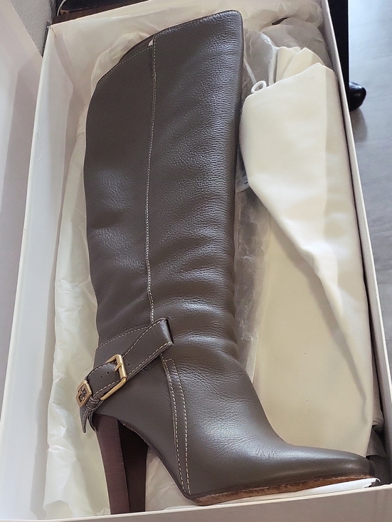 Chloe Shoes - Chloe Taupe Leather Knee High Boots Gold Buckle Italy w/ Box & Dust Bag Size 8.5